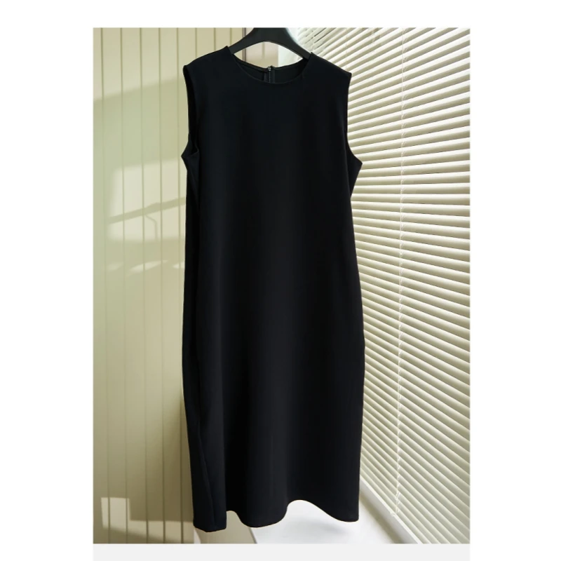 New women's split sleeveless mid length dress made of triacetic acid fabric for spring and summer of 2025