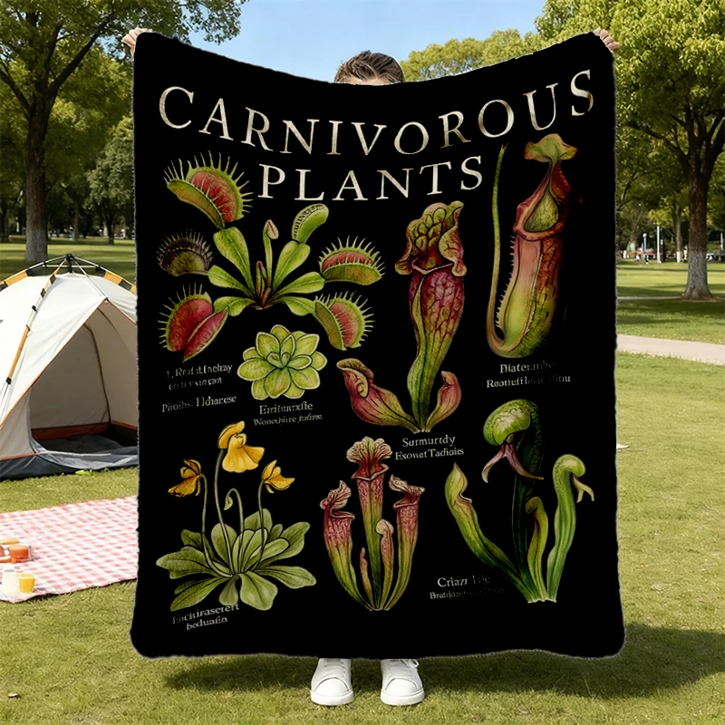Carnivorous Plants Flannel Blanket , Pitcher Plant Botany Chart Flannel Throw