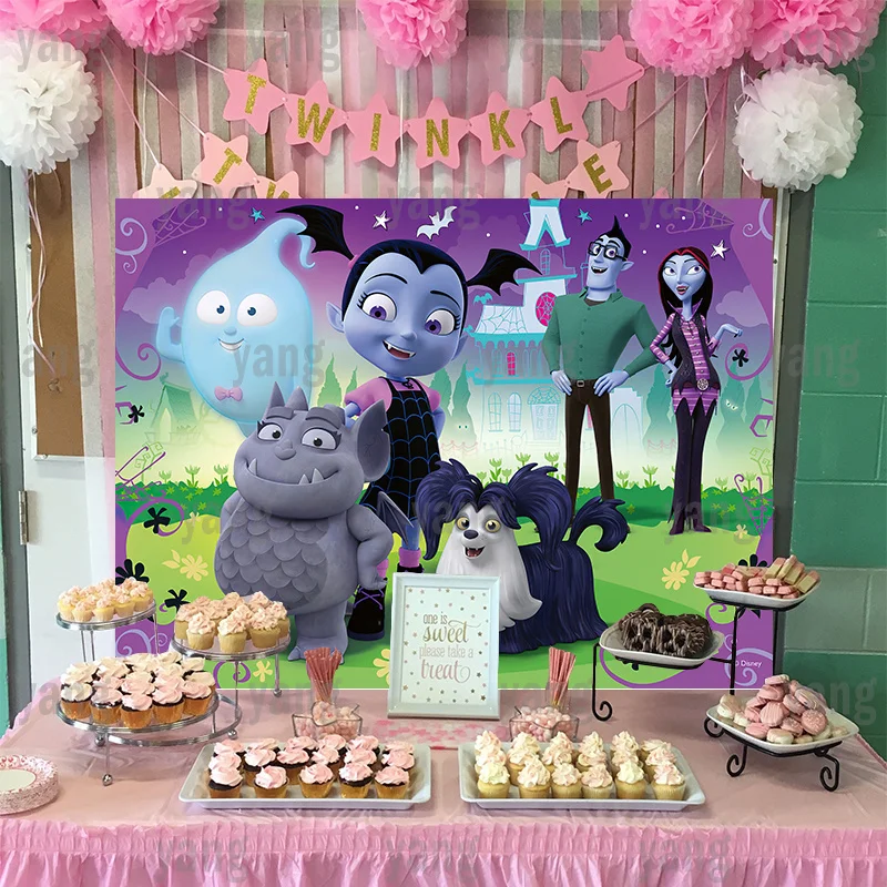 Baner, możliwość personalizacji kolorowe tło na zewnątrz dziewczyny Junior Vampirina Disney Birthday Party dekoracja kreskówkowa fotografia tło