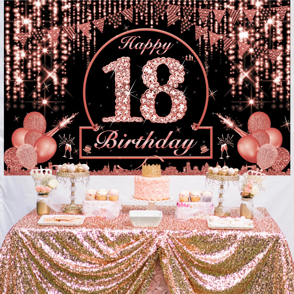 Rose Gold Birthday Background 18 30 50 Years Birthday Party Decor Adult 18th 30th 50th Birthday Party Backdrop Supplies