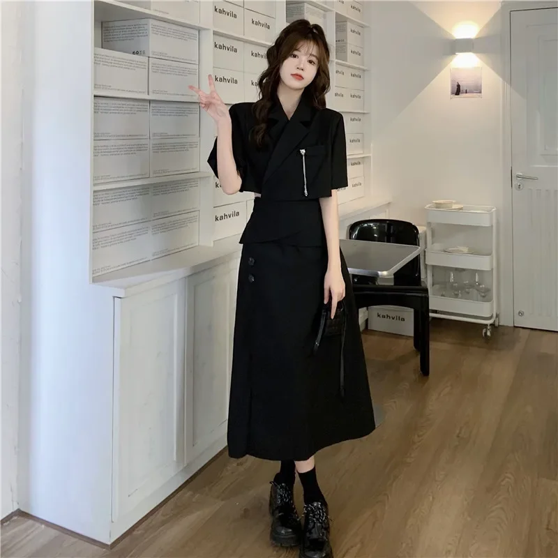 

Plus Size Women 2024 Summer Short-sleeved Top New Irregular Fried Street Short Suit Fat Sister Fashion Split Skirt Two-piece Set