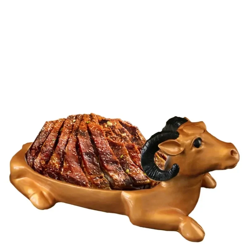 Extra Large Resin Cow Shaped Dry Ice Beef and Sheep Modeling Artistic Hot Pot Cold Dish Creative Hotel Tableware for Internet