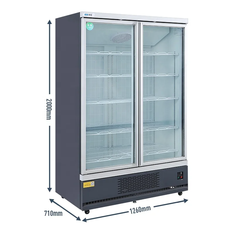 Supermarket 2 Sliding Glass Door Upright Freezer Display Refrigerator