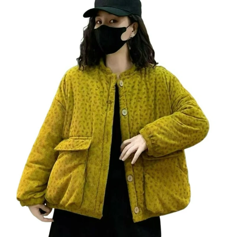 

2026 Winter Cotton-padded Jacket with Added Fleece Thickening for Women Large Pocket Patchwork Fashionable Cotton-padded Coats