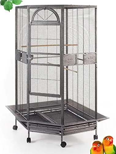 

Extra Large Corner Flight Bird Parrot Cage for Cockatiel Parakeet Budgies Parrot with Around Metal Seed Skirts