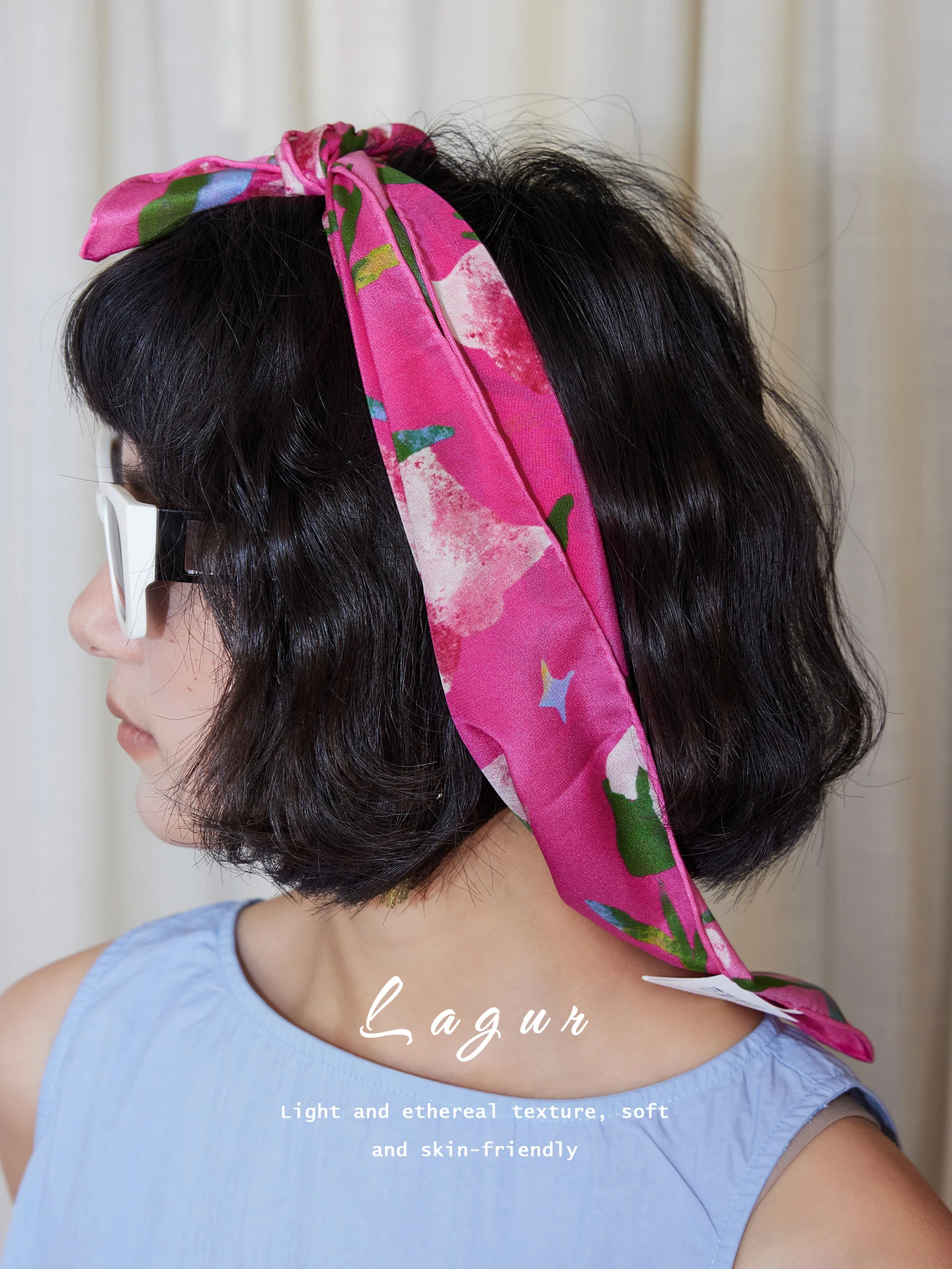 Scarf Silk Square - Handrolled Pink Trumpet Flower Silk Square
