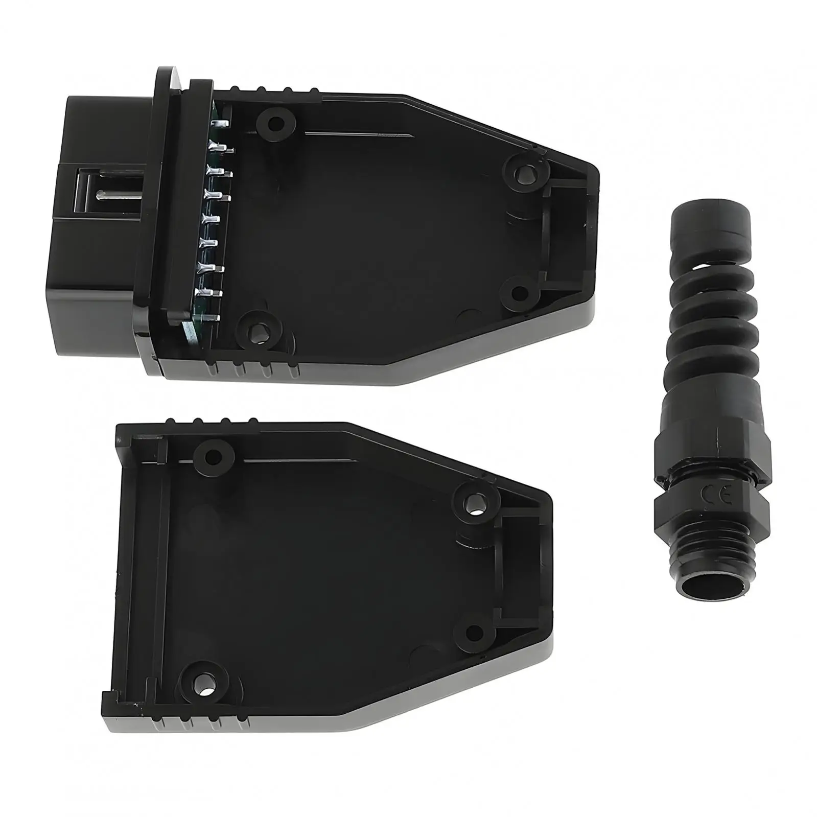 OBD-II 16 Pin Male Connector Diagnostic Interface Shell with PCB Green Board, 4 Screws, Black SR OBD Shell