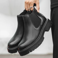 Spring Chelsea Men's Thick Soled Fashionable Leather Boots Business Formal Fur Short Boots British Style Luxury Motorcycle Boots