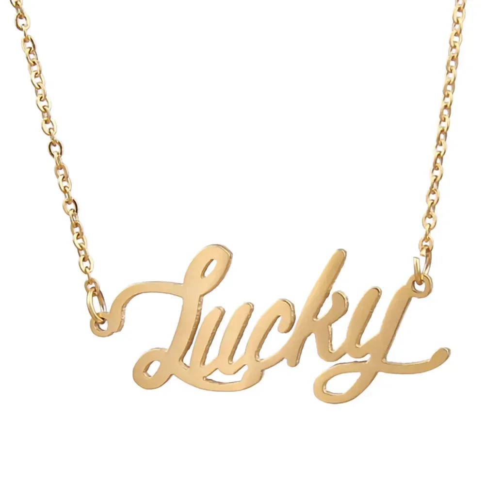 Lucky Nameplate Pendant Name Necklace for Women Jewelry Stainless Steel Collier Femme Collares Para Mujer