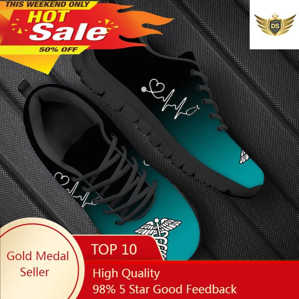 

Green Black Gradient Nurse/Stethoscope Heartbeat Print Men Flats Sneaker Casual Male Lace Up Shoes Brand Design Shoe