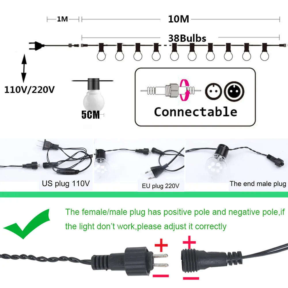 Globo ao ar livre LED String Lights, Fairy Lights para DIY, Decoração de casamento, Natal, Ano Novo, Decoração de casa, 6m, 20 LEDs