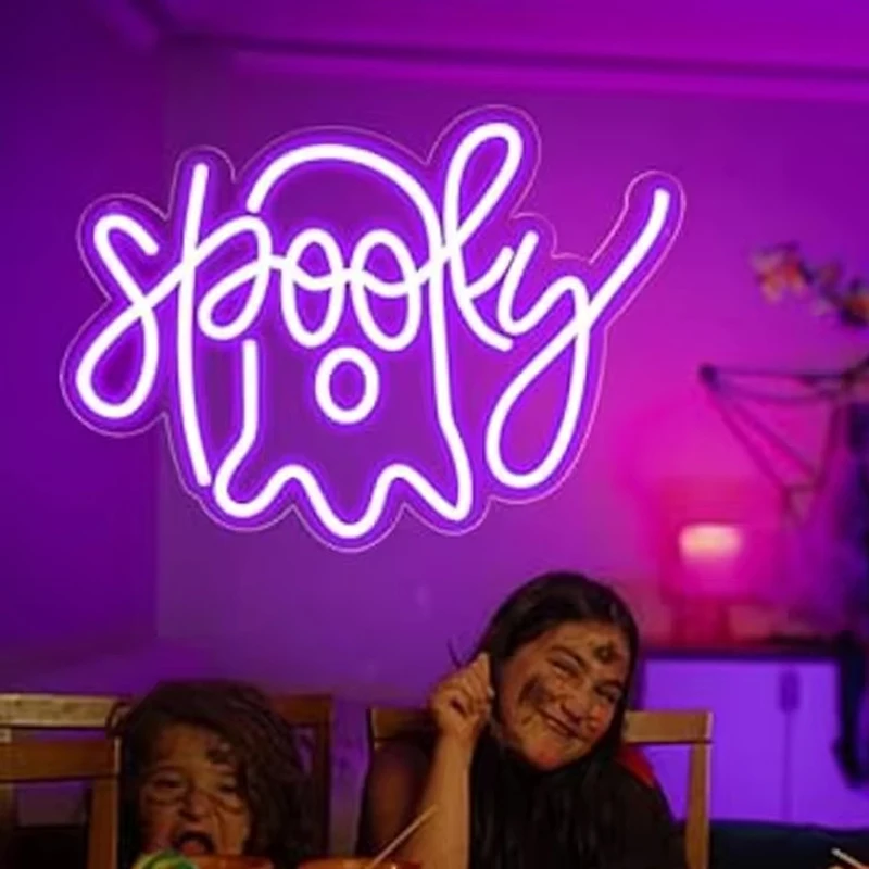 Halloween Ghost Neon Sign Purple Ghost Led Light Up Sign Wall Decor For Halloween Party Home Bar Man Cave Birthday