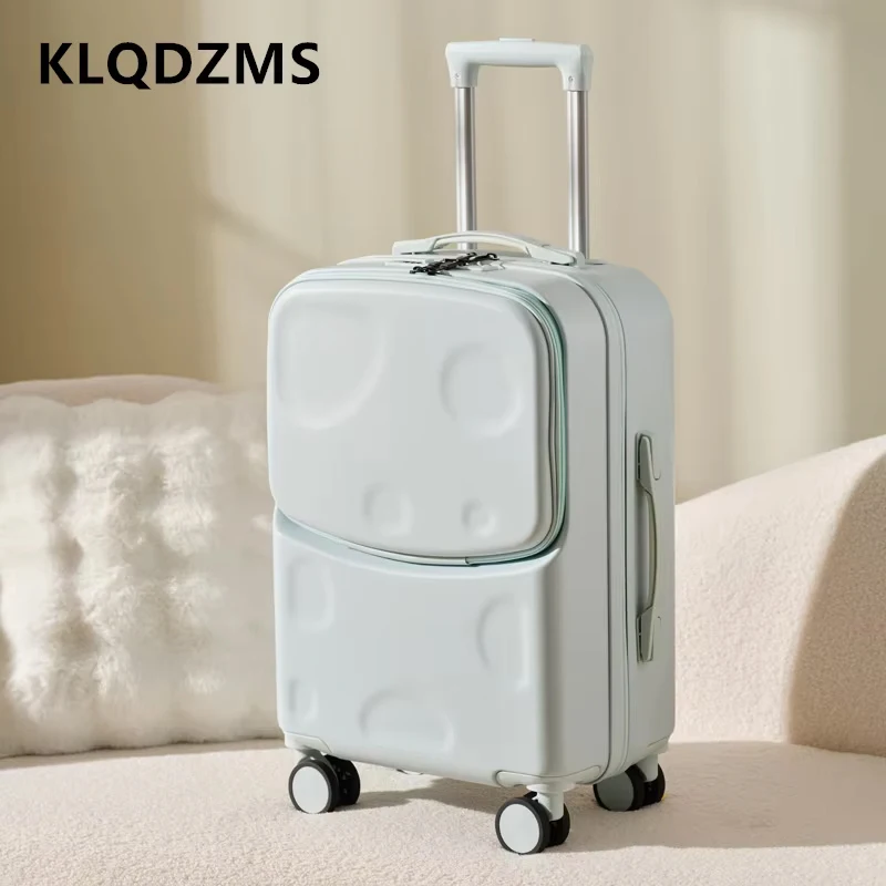 KLQDZMS Suitcase on Wheels Front Opening Laptop Boarding Case 20"22"24"26 Inch Trolley Case USB Charging Men's Cabin Luggage