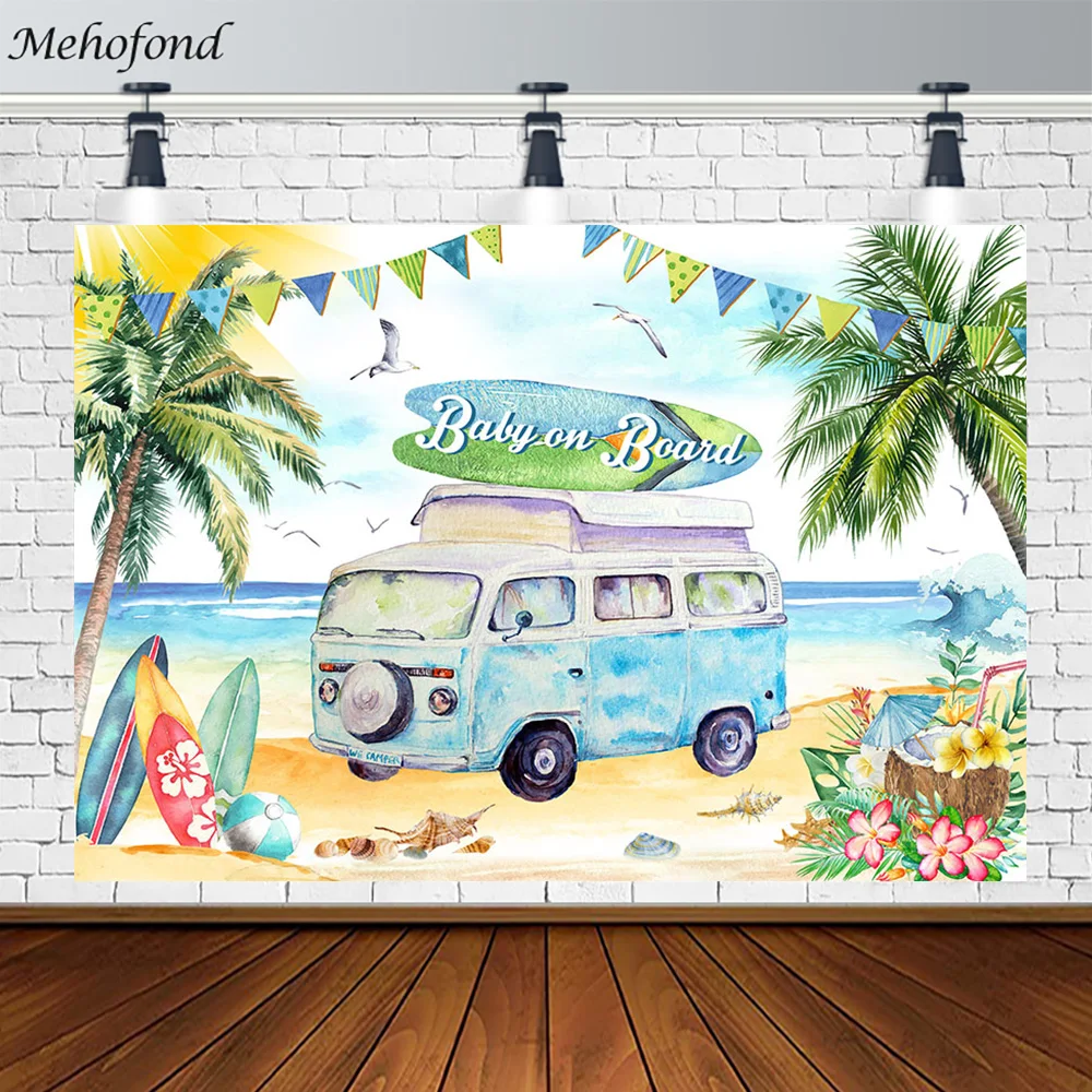 

Mehofond Seasaide Bar Backdrop Baly on Board Summer Beach Party Decor Background Photography Surfboard Photo Studio Photocall