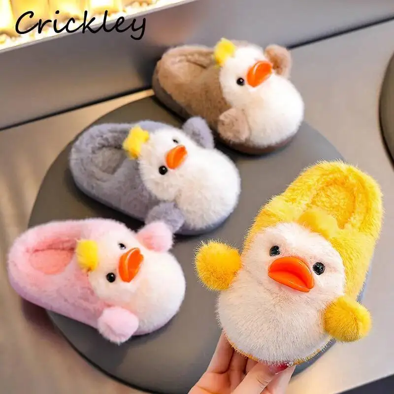 

Winter Cute Duck Children Slippers Cartoon Plush Warm Thick Kids Home Shoes Anti Slip Soft Boys Girls Slippers
