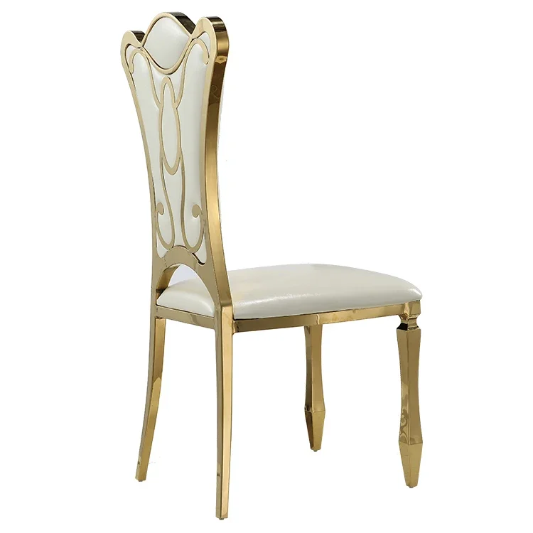 كراسي ذهبية اللون كراسي طعام من الفولاذ المقاوم للصدأ لاستقبال الزفاف #4