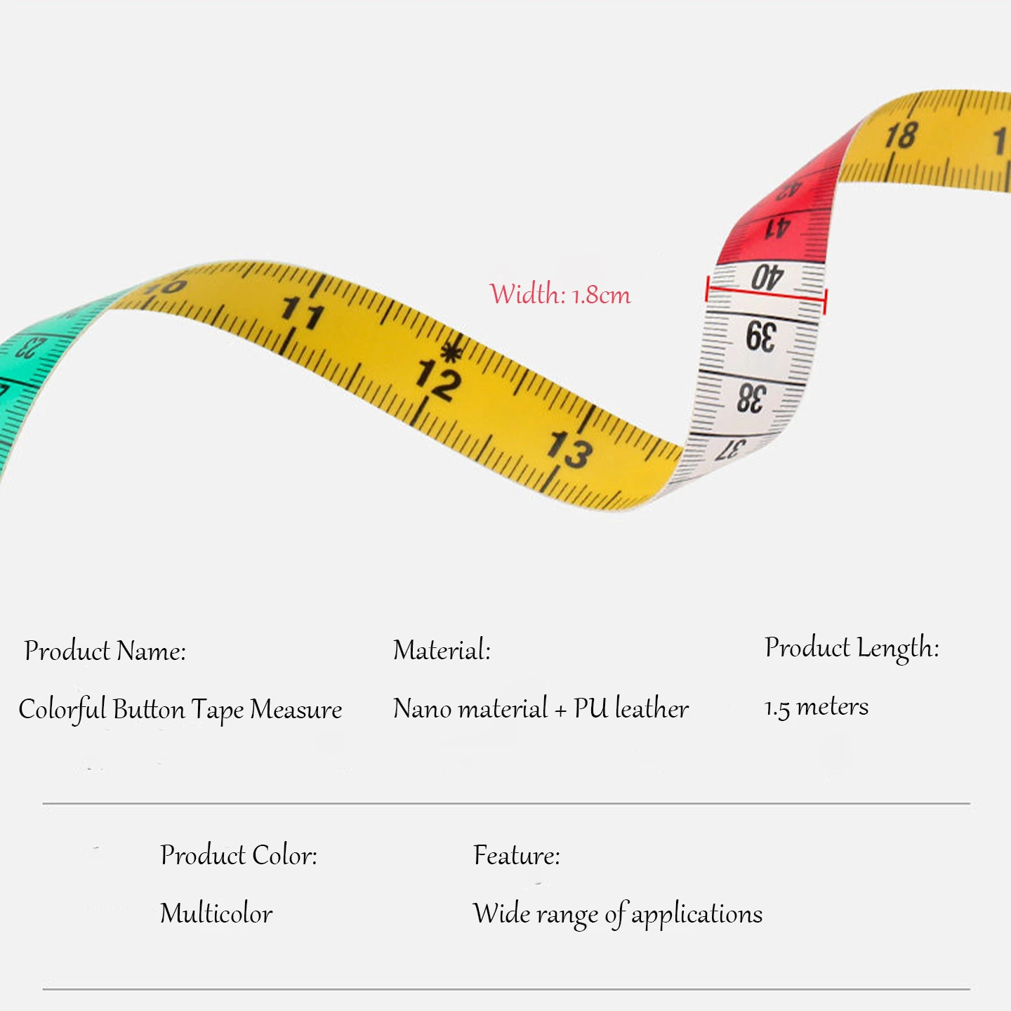 Colorful 1.5M Dual Scale Soft Tape Measure with Metal Button for Sewing Tailoring Body Measuring Ruler Scale forTailor Craft DIY view 2