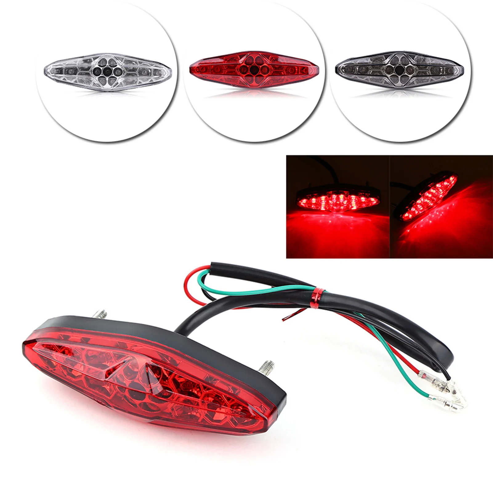 Motorcycle Brake Tail Light 12V 15 LED Motorcycle Brake Stop Running Tail Light Rear Light ATV Dirt Bike Universal Tail Light