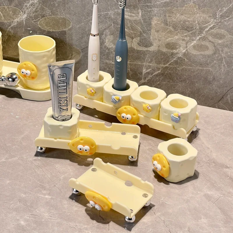 Cheese Shape Creative Electric Toothbrush Storage Rack Ceramic Toothpaste Rack Washbasin Toothbrush Holder Bathroom Accessories