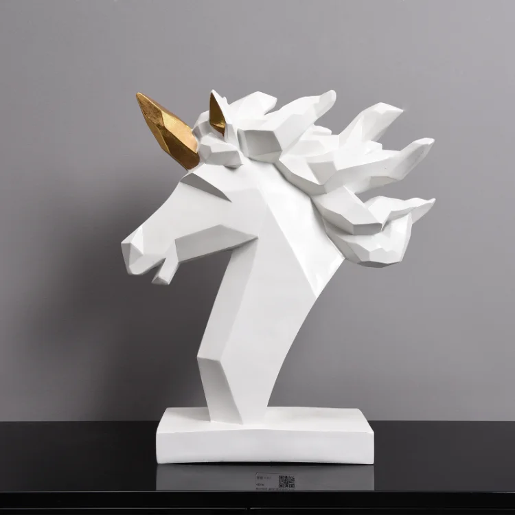 Living Resin Black and White Unicorn Art Luxury Interior Home Ornament Animals Statue Nordic Decoration