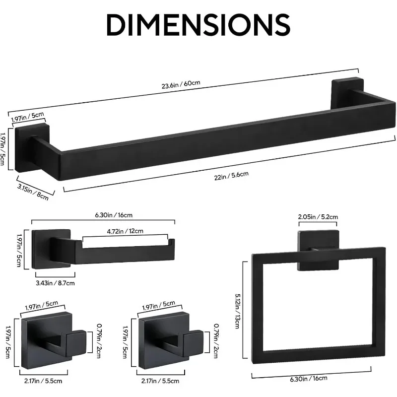 15 Pieces 23.6-Inch Bathroom Hardware Accessories Set,Black TStainless Steel Bathroom Hardware Set,Bath Towel Bar Kit