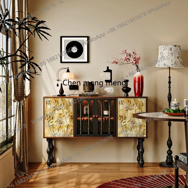 

French medieval painted solid wood bookcase, living room locker, multi-functional storage cabinet