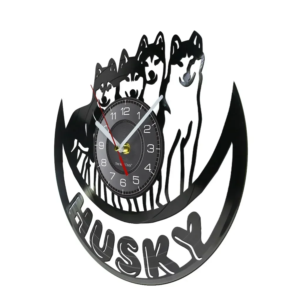 Siberian Husky Vinyl Record Wall Clock Sled Docile Pet Lover Home Decor Watch Animal Artwork Puppy Favorite Gift for Dog Owners