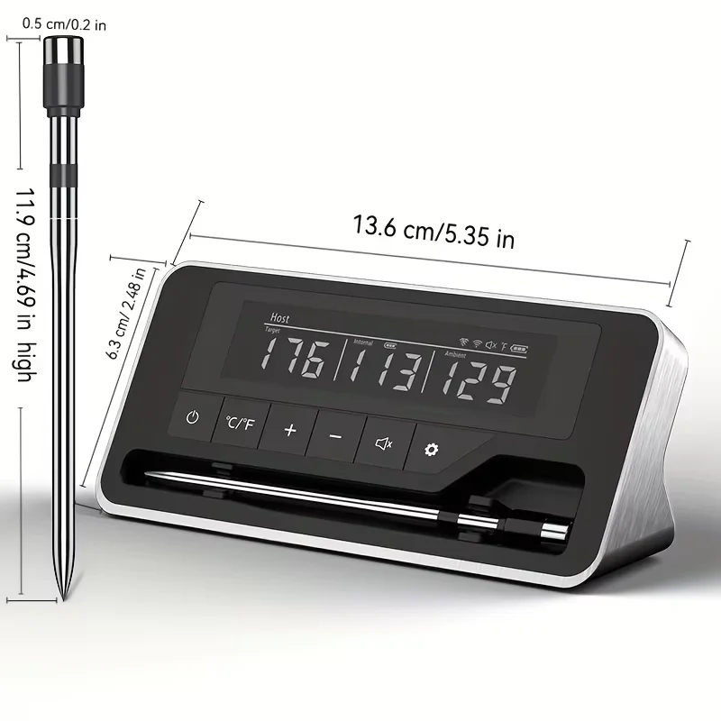 Slimme draadloze vleesthermometer met ultradunne sonde van 5 mm, Bluetooth-vleesthermometer met groot LCD-display voor BBQ-grill, oven