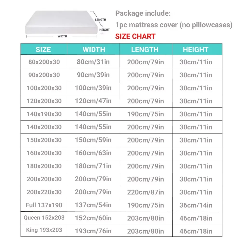 Waterproof Mattress Pad Cover Breathable Washable Bedspreads Healthy Anti-bacteria Anti-mite Fitted Double Bed Sheet 160x200