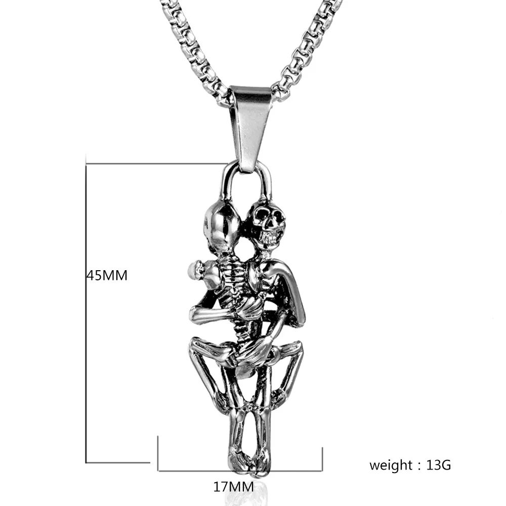 Skull Skeleton Pendant Stainless Steel Necklace Biker Halloween Jewelry Accessories Free Shipping