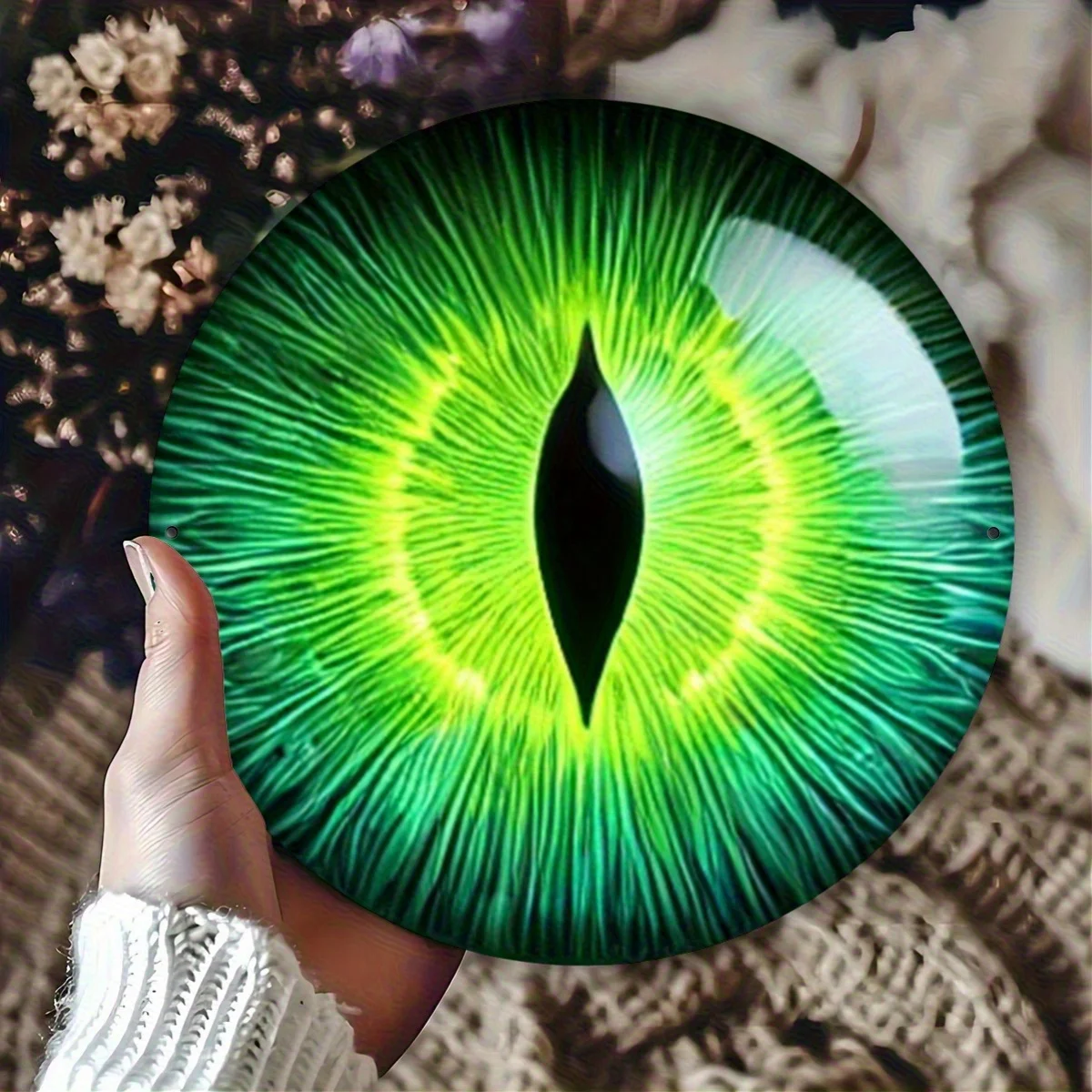 2D Flat, 1pc, 7.87 X 7.87 Inches, 2D Flat, for Halloween/Halloween Decoration Packaging. 1pc Green Eyeball-inspired Metal Sign,