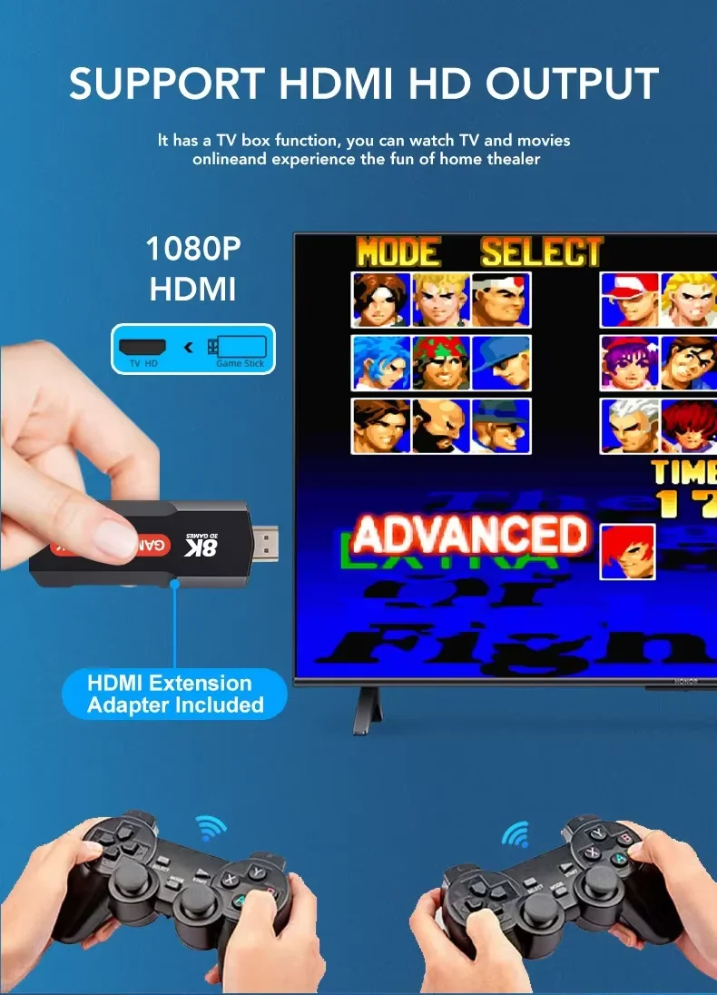 X2 Plus Game Stick 8K Retro Video Game Console مع وحدة تحكم لاسلكية 64G TV Sticks 10000+ ألعاب لهدية PSP