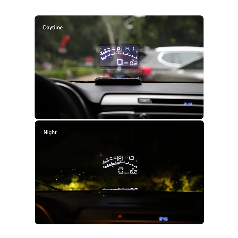 V41 Heads Up Display Car OBDII EUOBD 5.5In Windshield Projector HUD Display Shift Reminder Water Temp. RPM KM/H Durable