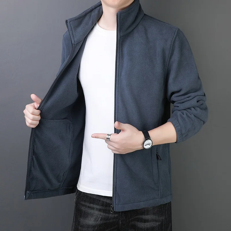 Men's Mid-Autumn Winter Thickened Medium Warm Lamb Fleece Jacket
