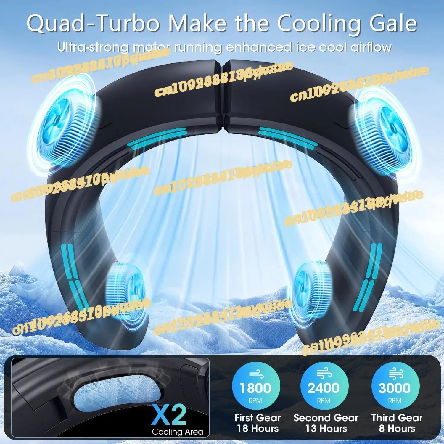 

Neck Fan Rechargeable Battery 4 Turbine Motor Powerful 360° Cooling Airflow 3 Speeds Portable Foldable Fan Quiet Personal Fan