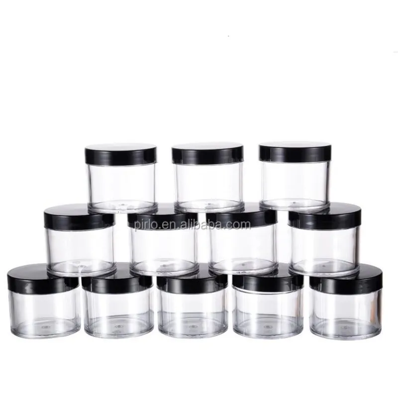 Promotion Empty 60g Plastic Cosmetic Jars with Black Lid 2oz PS Containers Nail Art, Samples Display Bottle Refillable