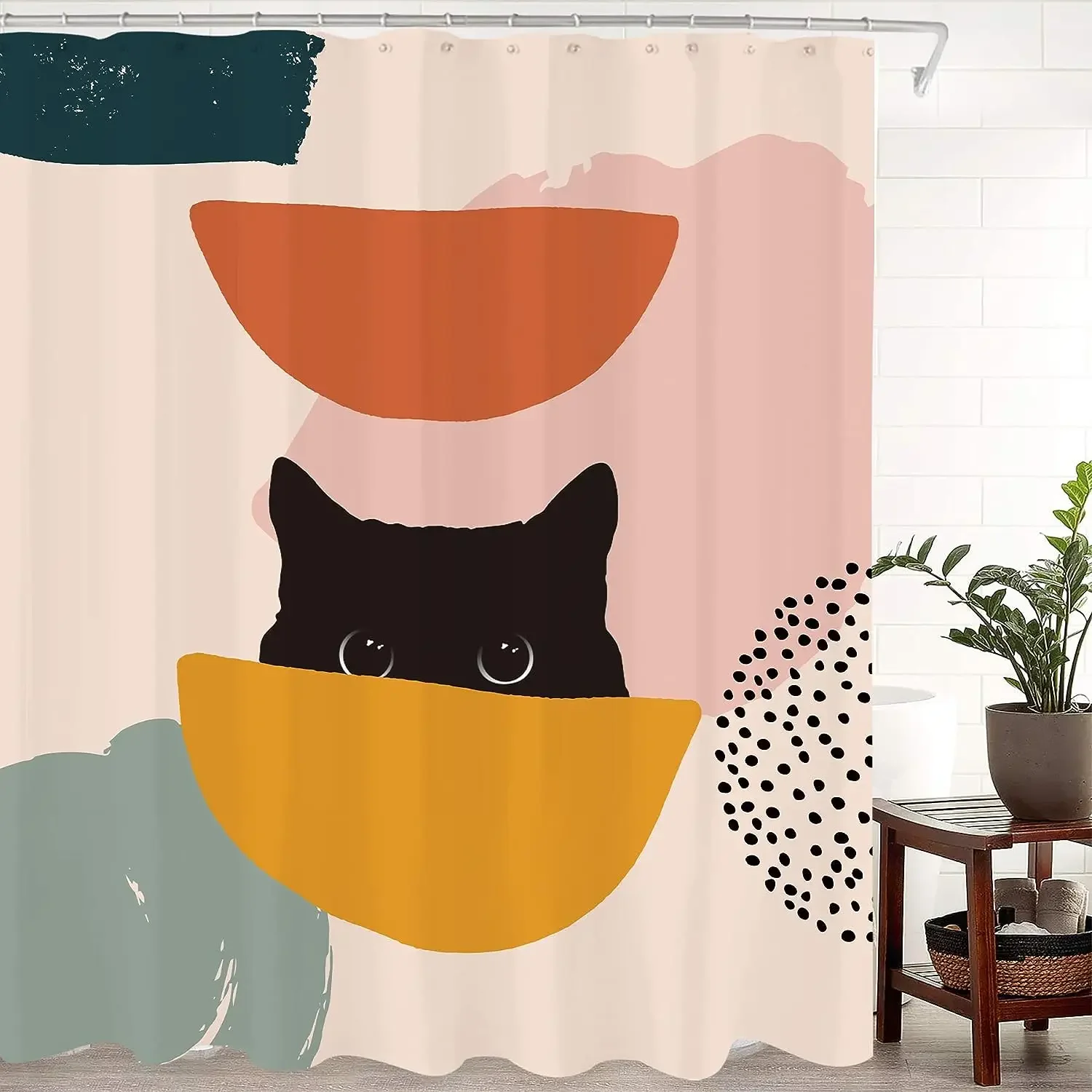 Abstract Cat Simple Bathroom Shower Curtain Minimalist Funny Cute Geometric Colorful Polyester Cloth Bath Curtain Bathroom Decor