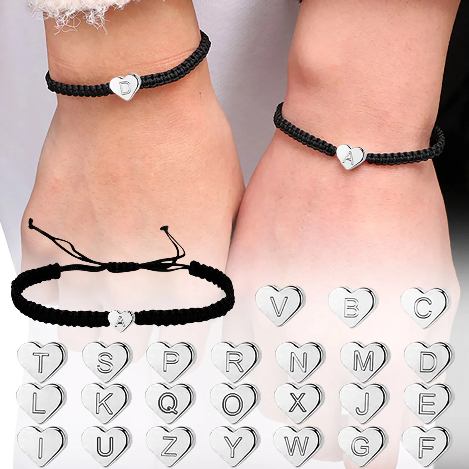 Letters Initial Heart Bracelets Handmade Adjustable A-Z Name Braided Bracelets For Women Men Friendship Jewelry Couple Bracelet