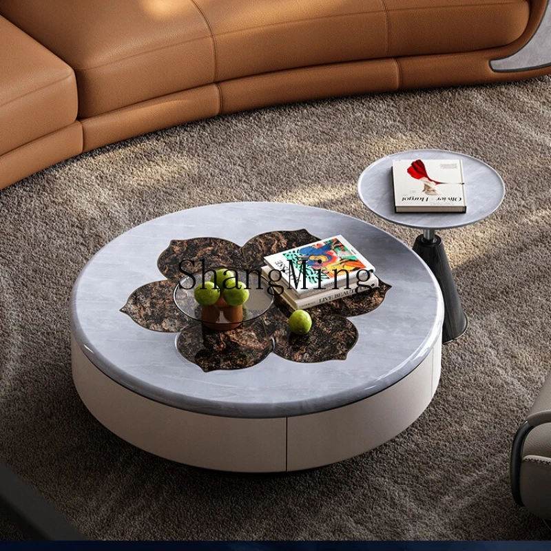 

LXY light luxury round coffee table natural marble villa living room large round table