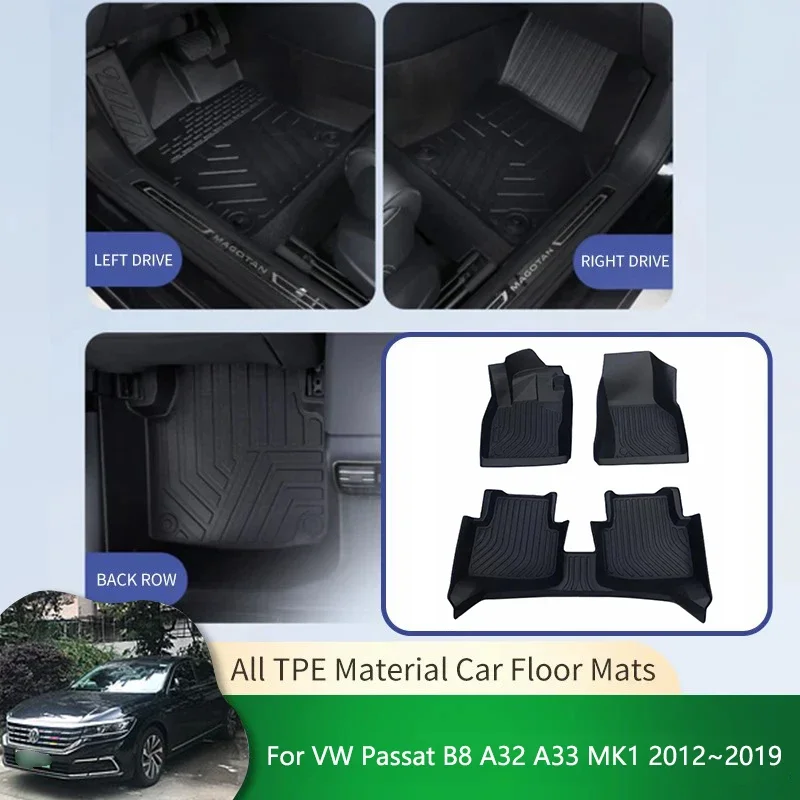 For Volkswagen VW Passat B8 A32 A33 MK1 2012~2019 TPE Waterproof Non-slip Floor Mats Full Surround Protective Liner Foot Carpet