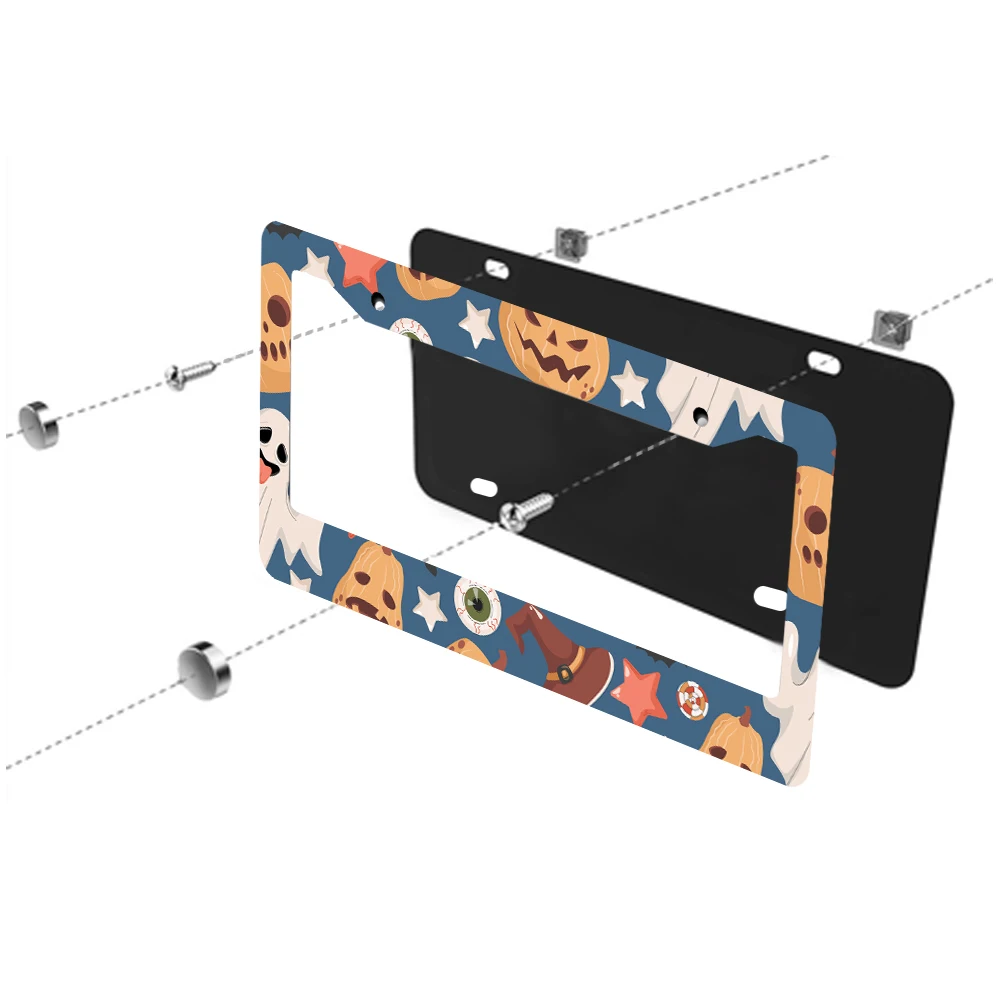 1 قطعة إطار لوحة ترخيص بفتحتين على شكل يقطين الهالوين، لون أزرق، مادة ألومنيوم، 6 × 12 بوصة، مع طقم براغي، Ret