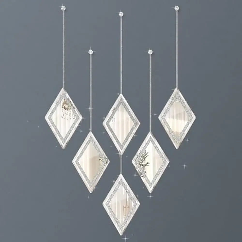 

Diamond Shaped Wall Mirror Set of 6 Frameless Crushed Mirror Home Decor Bedroom Living Room