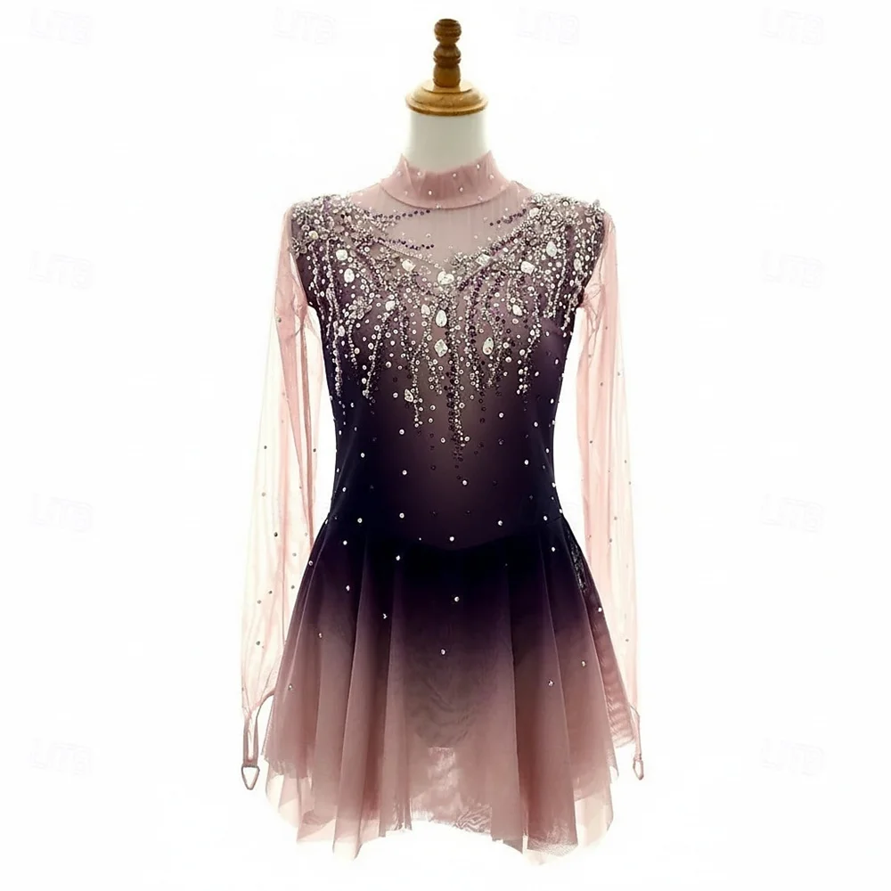 

Girls Figure Skating Dress Ice Skating Outfit With Sparkly Rhinestones Long Sleeve Ballet Dance Costume For Training And Competi
