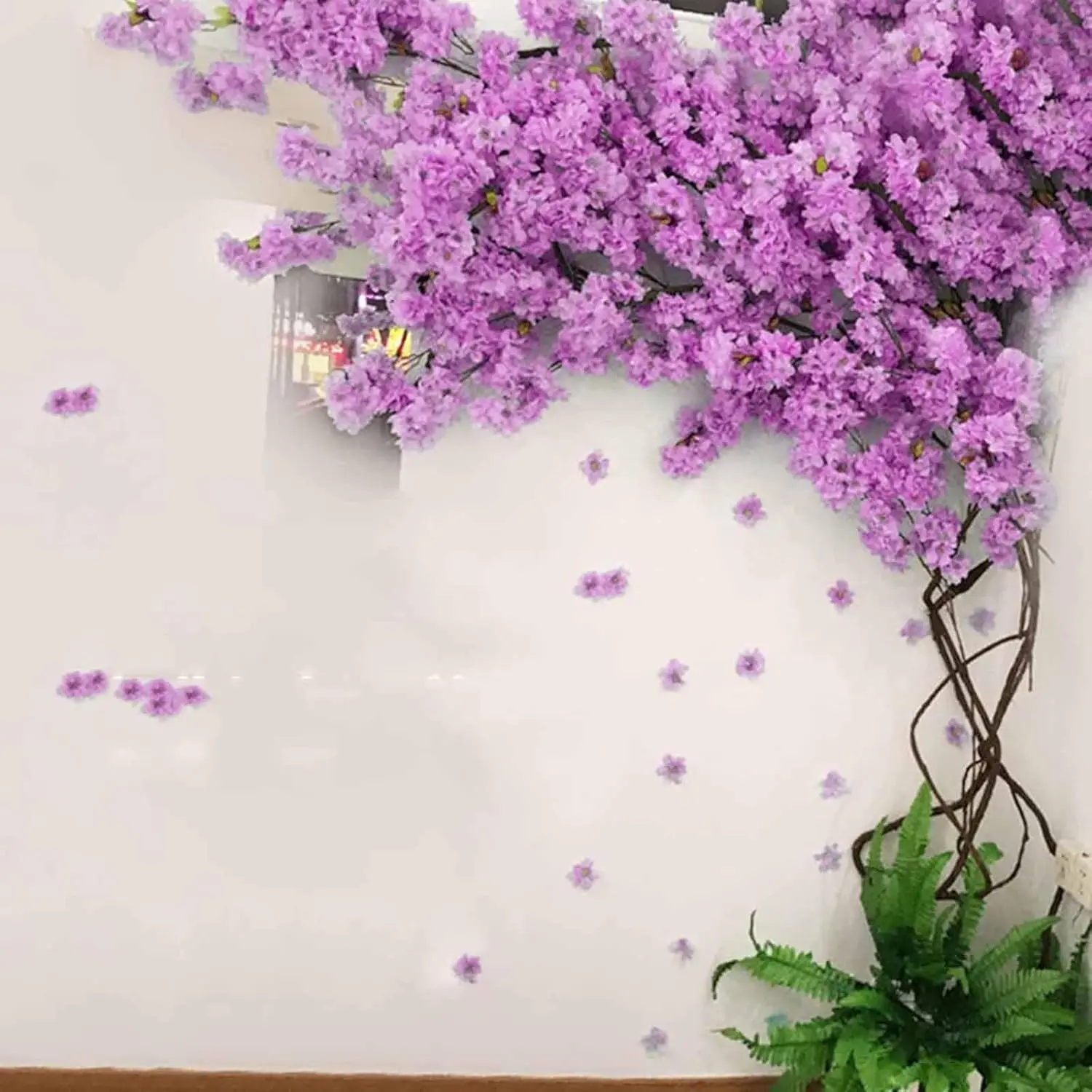 

Artificial Cherry Blossom Trees for Indoor Outdoor Living Room Rattan Air Conditioning Pipe Ceiling Fake Tree Purple