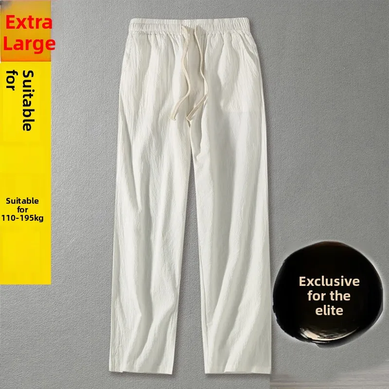 

Мужские повседневные брюки свободного кроя из смесового хлопка и льна, больших размеров, с широкими штанинами, летние, длинные, модные, городские