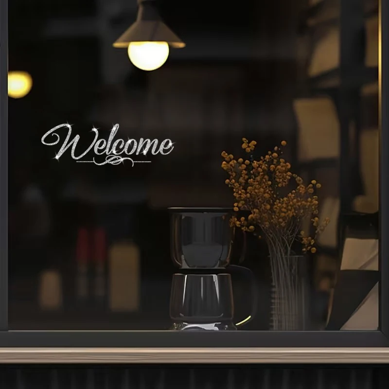 Welcome Wall Sticker, Sparkling Welcome Door Sign, Suitable for Home Living Room Doors, Main Doors