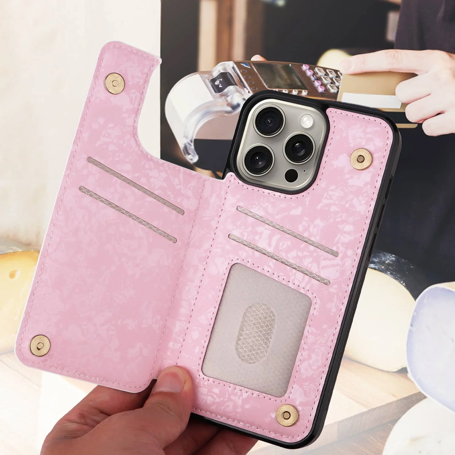 Wallet Case for iPhone 15/14/13/12/11 Pro Max with Card Holders, PU Leather Cover Kickstand RFID Blocking Double Magnetic Clasp