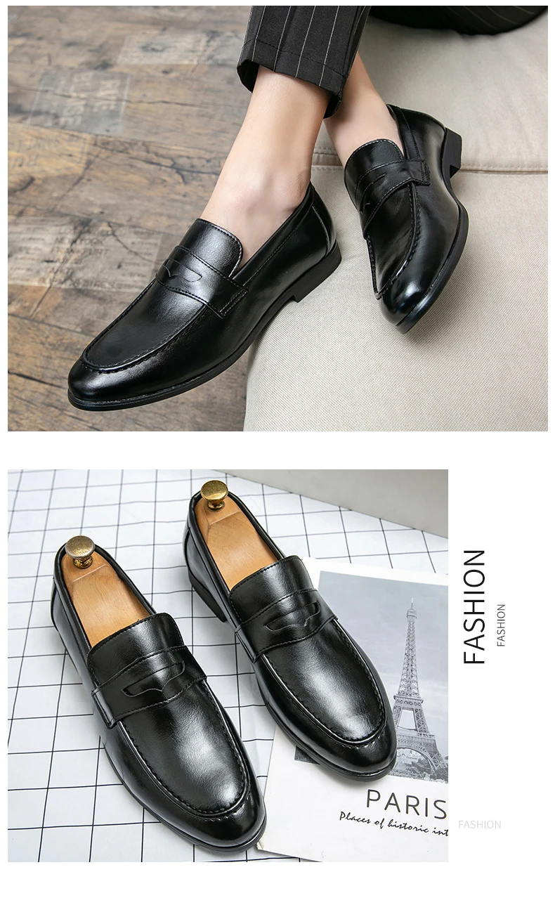 Zapatos de cuero informales de negocios para hombre, mocasines de cuero formales y sociales, cómodos zapatos de vestir para hombre