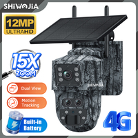 SHIWOJIA Solar Camera 4G SIM/WIFI 6K 12MP 15XZOOM three Lens Recording Human Auto Tracking Camouflage Color Battery Security Cam