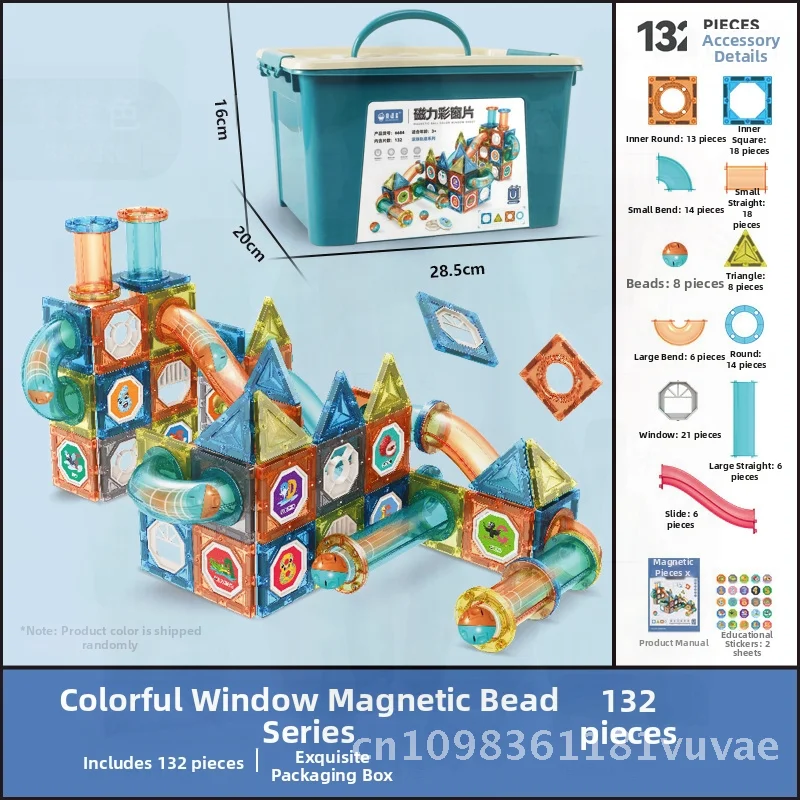 Magnetyczne klocki konstrukcyjne z okienkami dla dzieci w wieku 3-14 lat, mocne magnesy, układanka, zabawki torowe dla chłopców i dziewczynek.